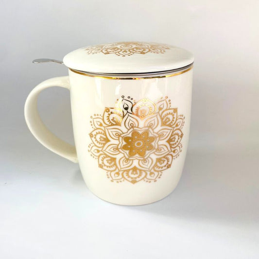 White and gold mandala mug