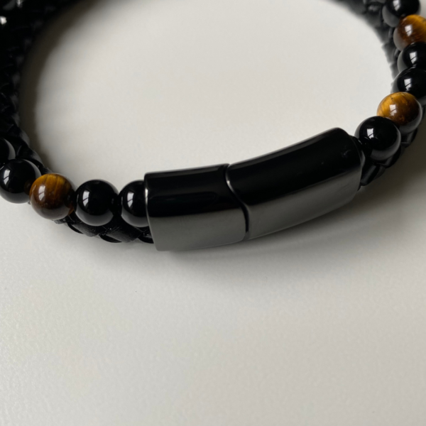 Pulsera doble de ojo de tigre y ónix