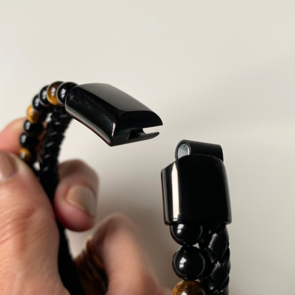 Pulsera doble de ojo de tigre y ónix