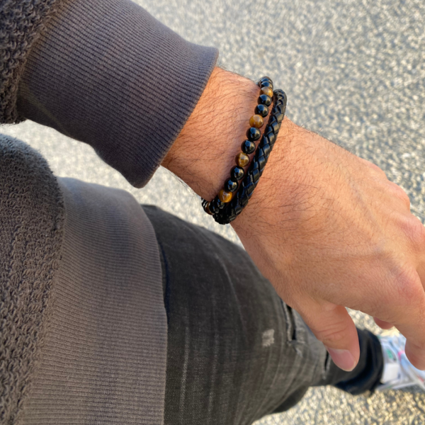 Pulsera doble de ojo de tigre y ónix
