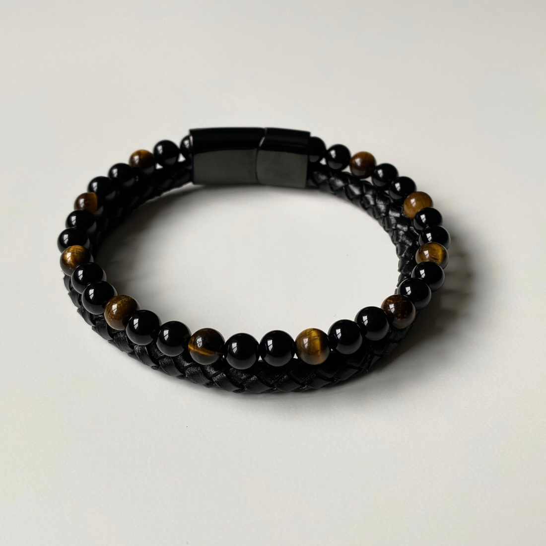 Pulsera doble de ojo de tigre y ónix