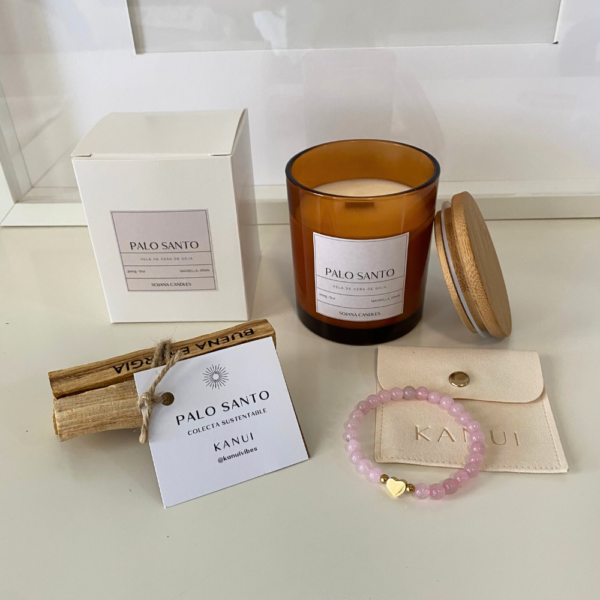 Conjunto de boa energia com vela palo santo
