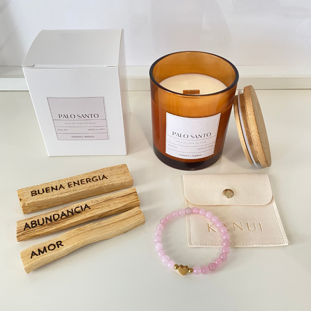 Conjunto de boa energia com vela palo santo