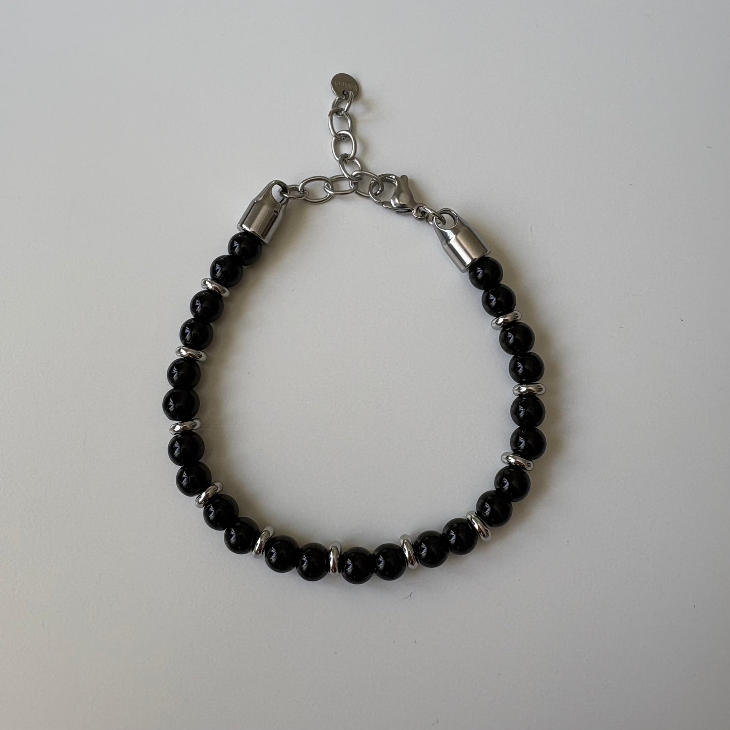Pulsera de ágata negra y acero inoxidable