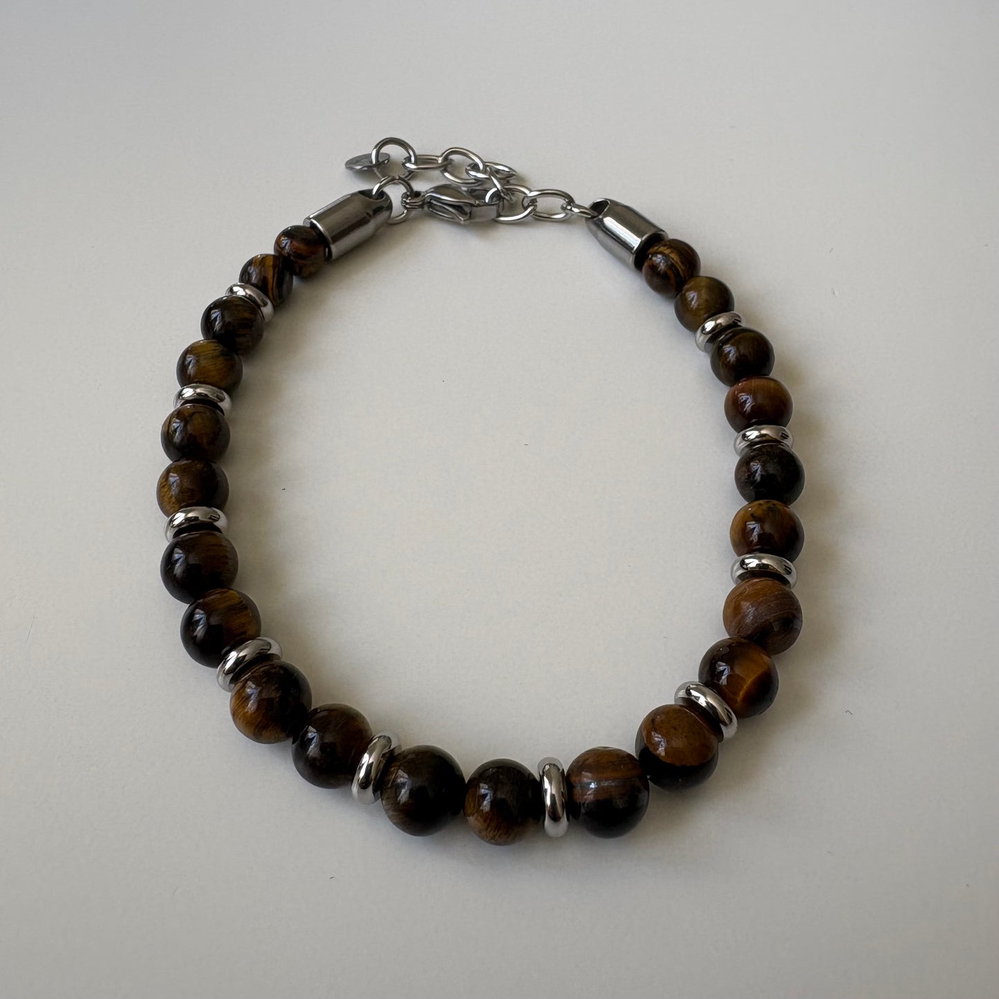 Pulsera ojo de tigre y acero inoxidable