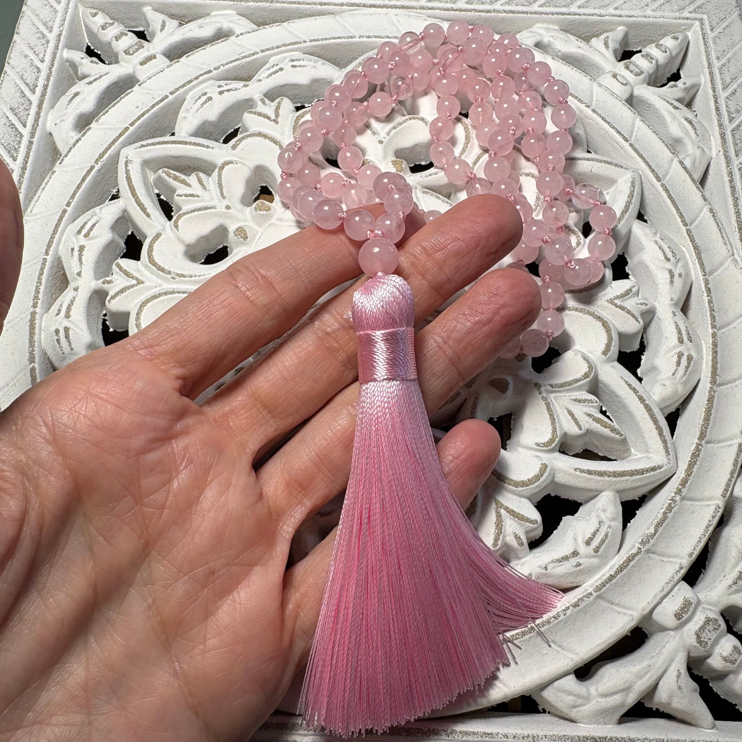 Colla japa mala de cuarzo rosa