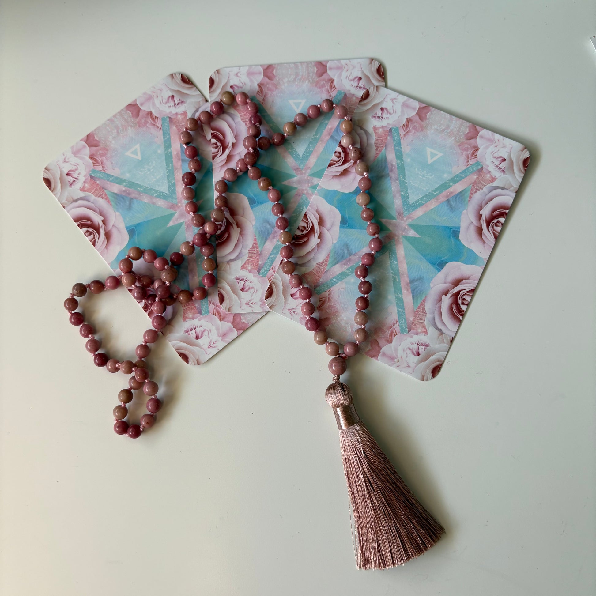 Collar Japa mala de rodocrosita 108 cuentas anudadas