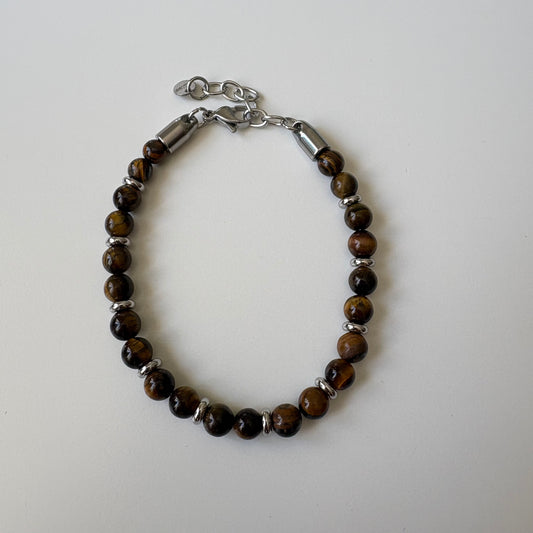 Pulsera ojo de tigre y acero inoxidable