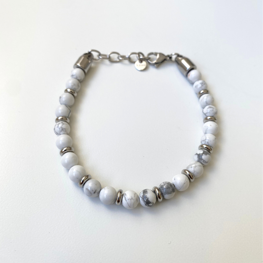 Pulseira Howlite e aço inoxidável