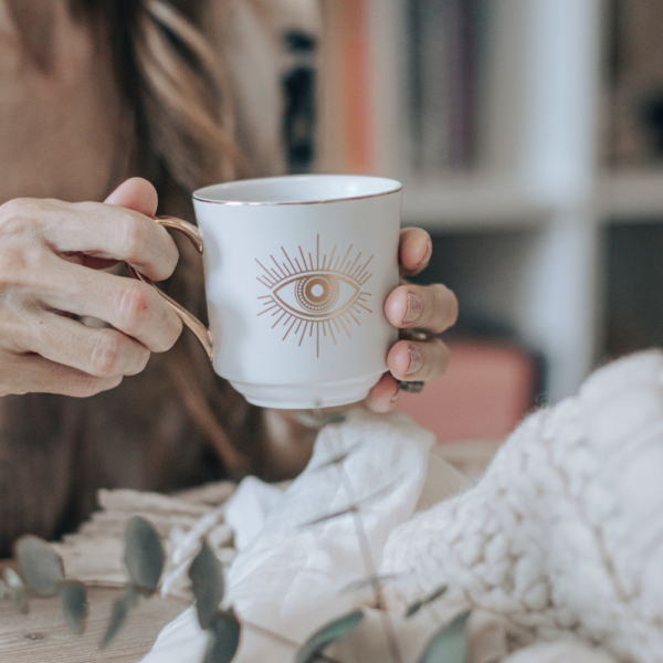 Hand of Fatima and Eye of Intuition cup and saucer set