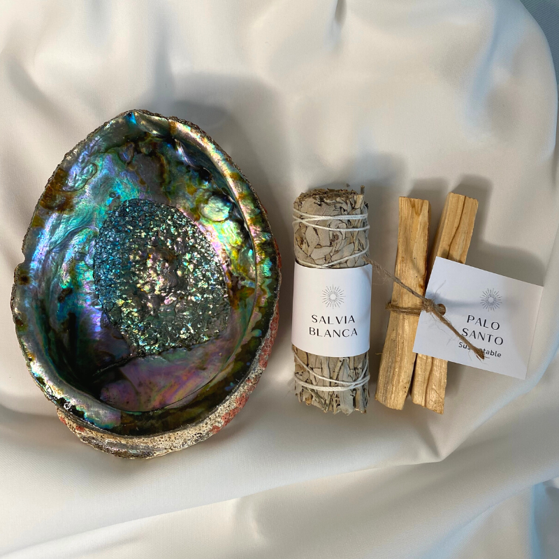 Abalone shell energy cleansing set